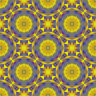 Soyut geometrik sorunsuz arka plan. Normal yuvarlak yıldız model sarı, gri, mor ve mavi.