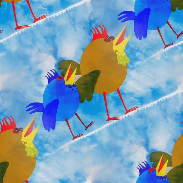 Абстрактные Умные Птицы Синие Охристые Зеленые Идущие Тропам Конденсации Голубому — стоковое фото