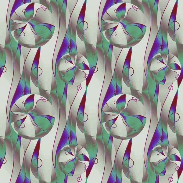 抽象的な幾何学的なシームレスで複雑な背景 正規の波線とサークル柄ベージュ ブラウン ミント グリーン パープル グレー縦 — ストック写真