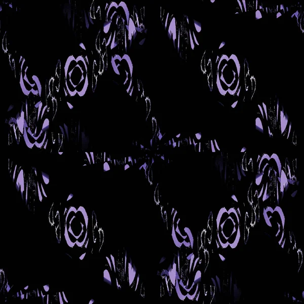 Regular Floral Ornaments Centered Abstract Purple Roses Black — Stock Photo, Image