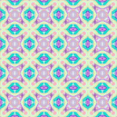 Soyut geometrik Dikişsiz arka plan çok renkli. Düzenli süs deseni mor, pembe, menekşe, Turkuaz ve sarı, süslü ve rüya gibi.