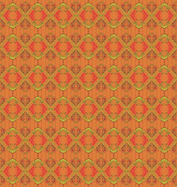 Soyut geometrik arka plan çok renkli. Düzenli süslü elmas desen turuncu, ocher kahverengi, kırmızı ve yeşil.