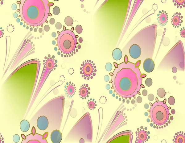 Абстрактный Геометрический Цветочный Фон Разноцветный Бесшовные Круглые Цветы Листьями Светло — стоковое фото