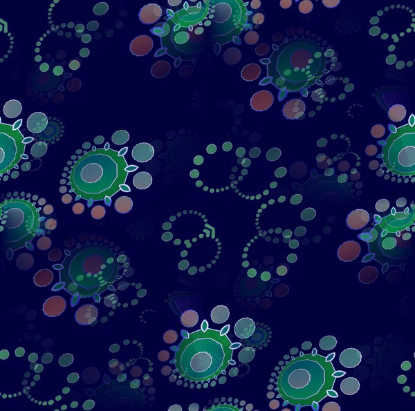 Abstrakt Geometrisk Bakgrund Flerfärgad Sömlösa Intrikata Blomstercirklar Mönster Mörkblå Grön — Stockfoto