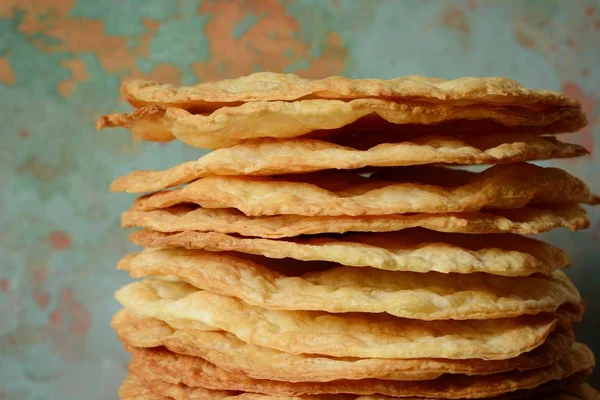 Fresh Puff Cakes for Napoleon Cake Puff pastry for dessert Milfey. French pastries