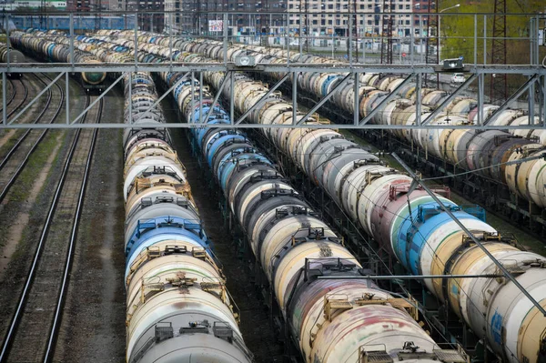 Moscú Rusia Mayo 2020 Vehículos Cisterna Ferrocarril Con Petróleo Moscú — Foto de Stock