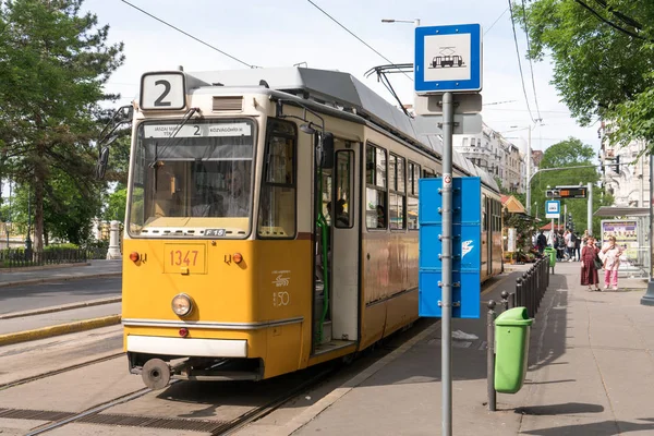 Budapest Hongrie Mai 2018 Vieux Tramway Historique Circulant Station Tram — Photo
