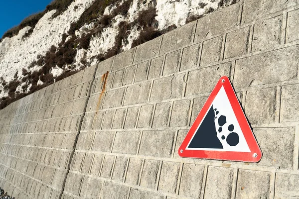 Upozornění Nebezpečí Varování Znamení Pádu Horniny Saltdean Beach Pobřeží Bílé — Stock fotografie