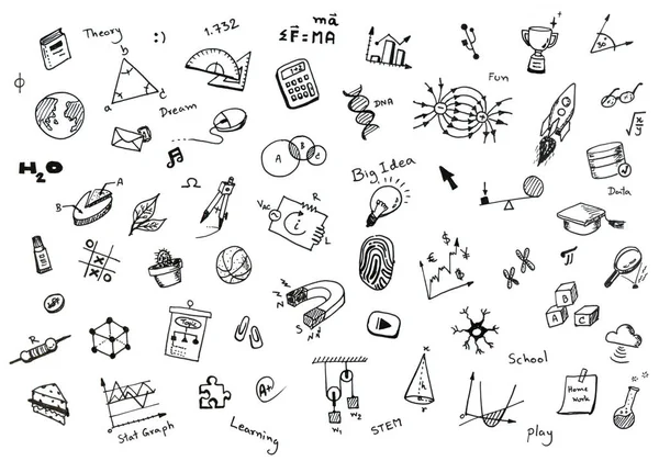 Doodle Conjunto Itens Relacionados Escola Equipamentos Escolares Ferramentas Aprendizagem Caderno — Fotografia de Stock