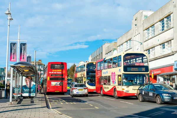 Brighton Inglaterra Octubre 2018 Parada Autobús Con Tarjeta Datos Digital — Foto de Stock