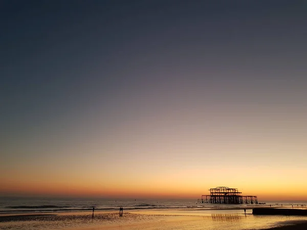 Prachtig Zonsondergang Uitzicht Brighton Pier Met Brighton Strand Zee Zand — Stockfoto