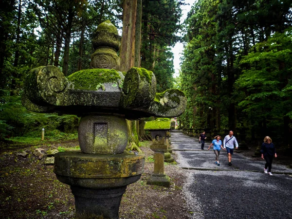 Fujiyoshida Sengen Shrine Lång Strategi Kantad Sten Lyktor Och Höga — Stockfoto