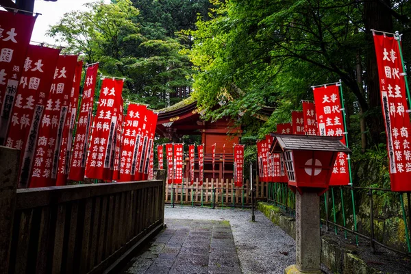 Bannières Sanctuaire Rouge Dans Sanctuaire Fujiyoshida Sengen Fujiyoshida Japon Sep — Photo