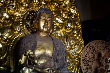 Hase-dera Tapınağı 2018 Kamakura, Japonya - Eylül, altın buddha heykeli.