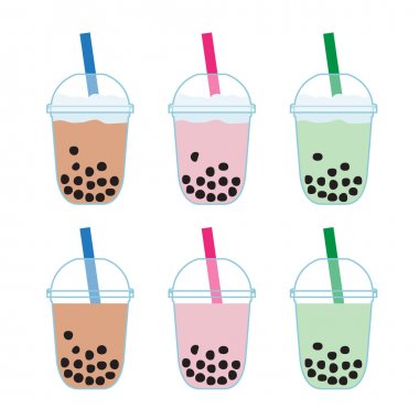 Kabarcık Çay veya boba çay, İnci süt çayı ve popüler içecek vektör, illüstrasyon