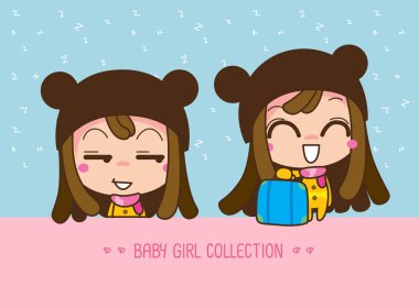 Bebek kız koleksiyonu, sevimli bir Karikatür Kız Vektör illüstrasyon.