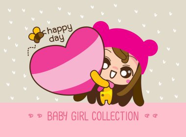 Aşk Bebek kız koleksiyonu, sevimli bir Karikatür Kız Vektör illüstrasyon.