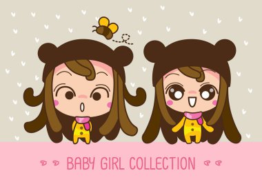Bebek kız koleksiyonu, sevimli bir Karikatür Kız Vektör illüstrasyon.