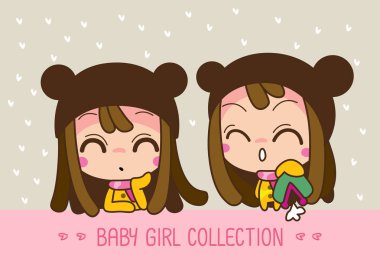 Bebek kız koleksiyonu, sevimli bir Karikatür Kız Vektör illüstrasyon.
