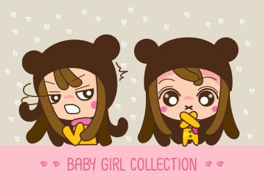 Bebek kız koleksiyonu, sevimli bir Karikatür Kız Vektör illüstrasyon.