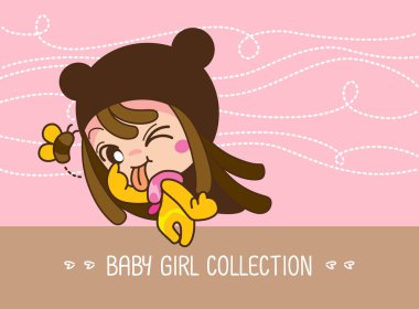 Bebek kız koleksiyonu, sevimli bir Karikatür Kız Vektör illüstrasyon.