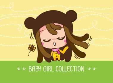 Bebek kız koleksiyonu, sevimli bir Karikatür Kız Vektör illüstrasyon.