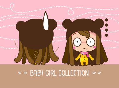 Bebek kız koleksiyonu, sevimli bir Karikatür Kız Vektör illüstrasyon.