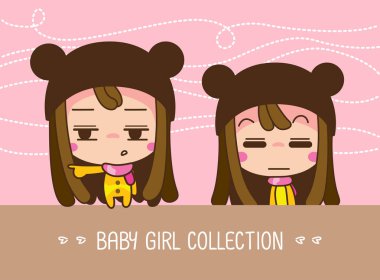 Bebek kız koleksiyonu, sevimli bir Karikatür Kız Vektör illüstrasyon.