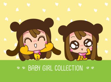 Bebek kız koleksiyonu, sevimli bir Karikatür Kız Vektör illüstrasyon.
