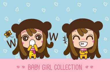 Happy Baby kız koleksiyonu, sevimli bir Karikatür Kız Vektör illüstrasyon.
