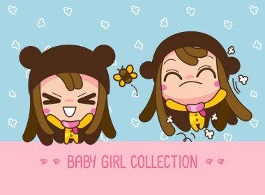 Happy Baby kız koleksiyonu, sevimli bir Karikatür Kız Vektör illüstrasyon.