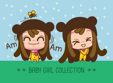 Happy Baby kız koleksiyonu, sevimli bir Karikatür Kız Vektör illüstrasyon.