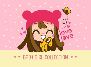 Aşk Bebek kız koleksiyonu, sevimli bir Karikatür Kız Vektör illüstrasyon.