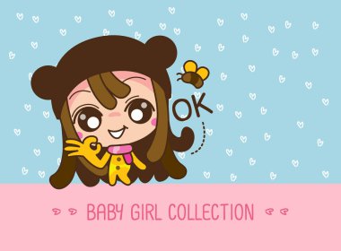Ok Bebek kız koleksiyonu, sevimli bir Karikatür Kız Vektör illüstrasyon.