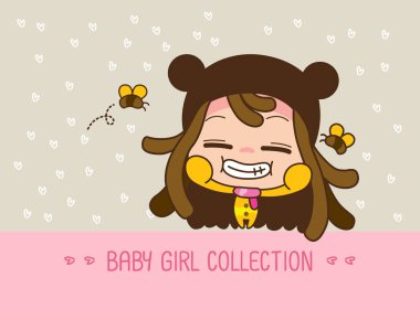 Bebek kız koleksiyonu, sevimli bir Karikatür Kız Vektör illüstrasyon.