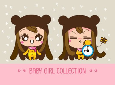 Bebek kız koleksiyonu, sevimli bir Karikatür Kız Vektör illüstrasyon.