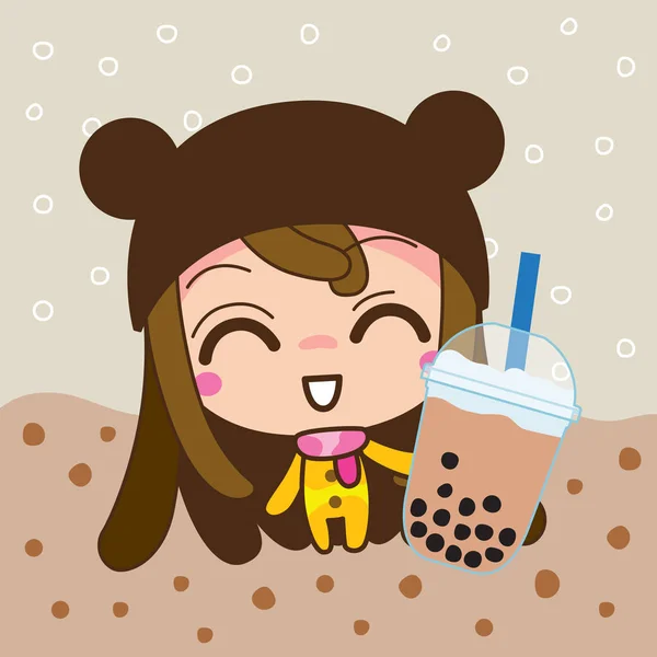 Burbuja Boba Leche Perla Popular Vector Bebidas Ilustración — Archivo Imágenes Vectoriales