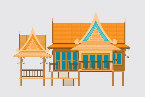 Maison Traditionnelle Thaïlandaise Maison Bois Thaïlandaise Belle Architecture Illustration Vectorielle — Image vectorielle