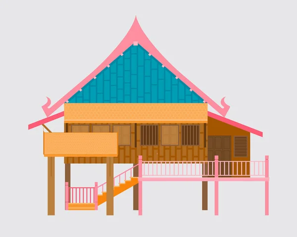 Thai Traditional House Thai Wooden House Bella Architettura Illustrazione Vettoriale — Vettoriale Stock