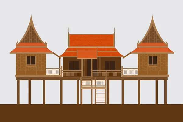 Thai Traditional House Thai Wooden House Beautiful Architecture Vector Illustration — стоковый вектор