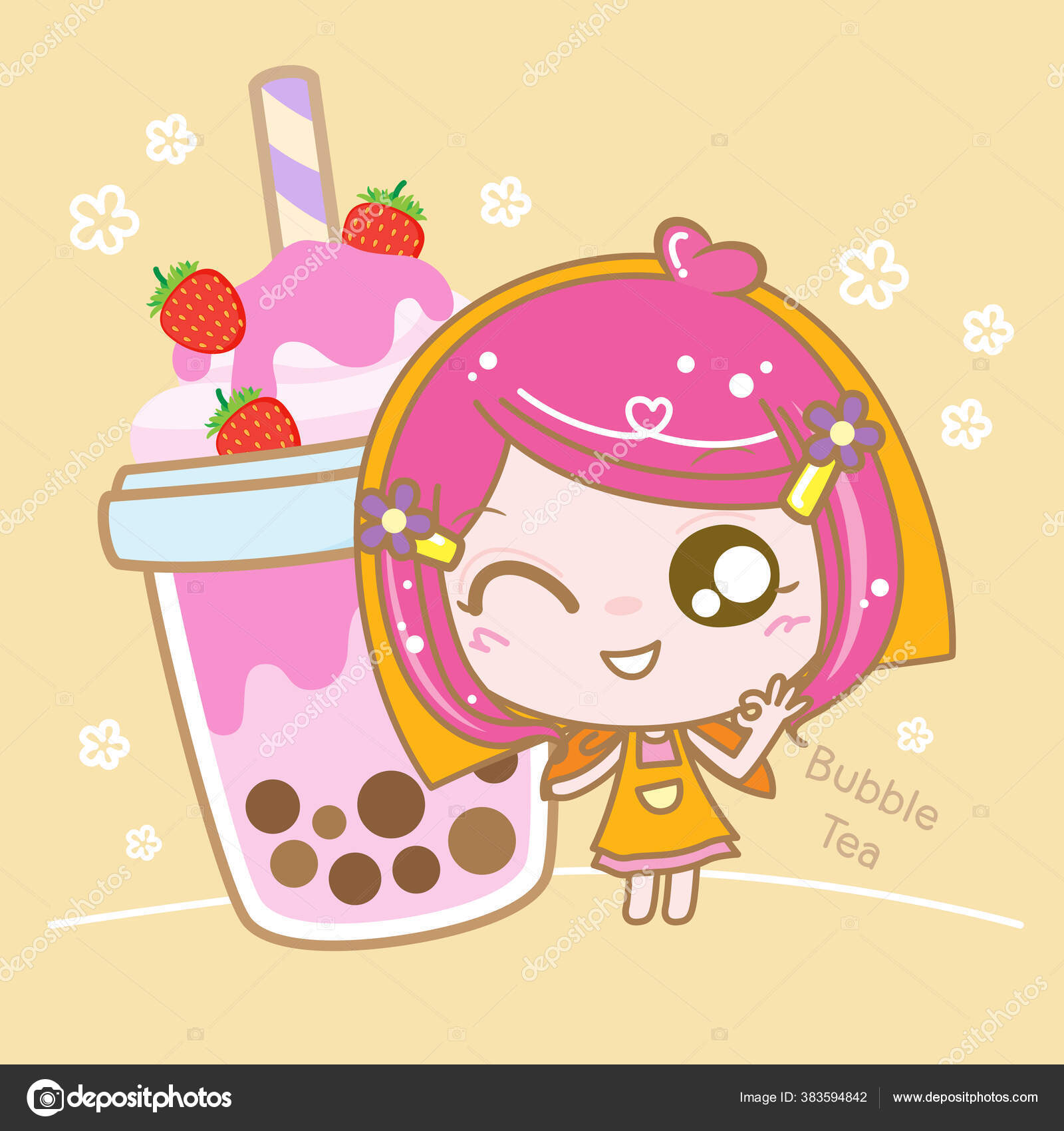 Персонаж Мультфильм Любовь Boba Bubble Молоко Чай Жемчужное Молоко.