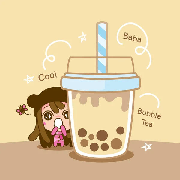 Carattere Cartoon Love Boba Bubble Milk Tea Latte Perla Bevande — Vettoriale Stock