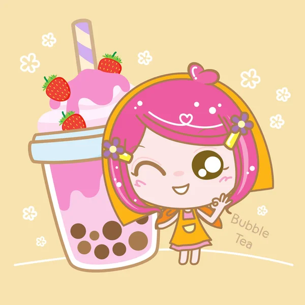 Personagem Desenhos Animados Amor Boba Bubble Milk Tea Chá Leite —  Vetores de Stock