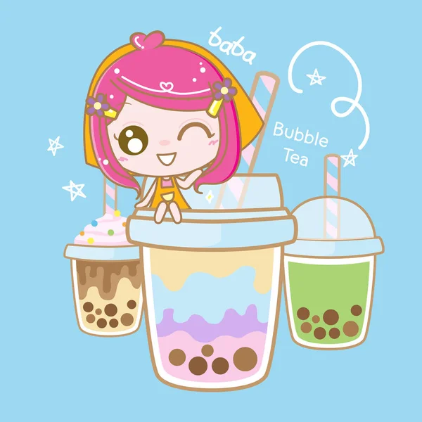 Personagem Desenhos Animados Amor Boba Bubble Milk Tea Chá Leite —  Vetores de Stock