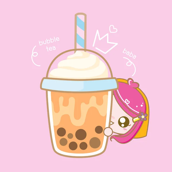 Personaje Caricatura Amor Boba Bubble Milk Tea Pearl Milk Tea — Vector de stock