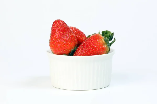 Red Ripe Strawberry Small White Glass Bowl — Stock Photo, Image