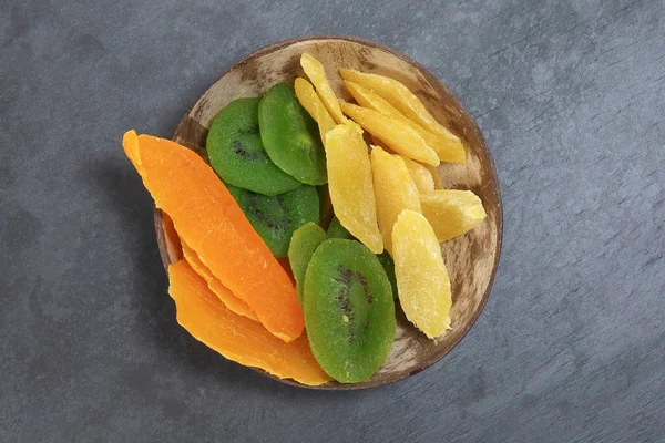 Trocken Konservierte Grüne Kiwi Ananas Reife Fruchtscheibe Bunt Süß Auf — Stockfoto