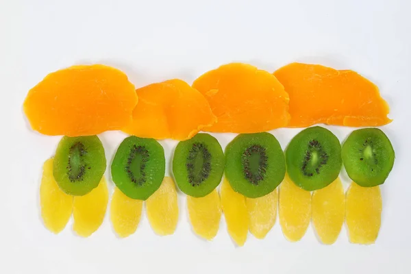 Torra Bevarade Grön Kiwi Ananas Mogen Frukt Skiva Färgglada Sweet — Stockfoto