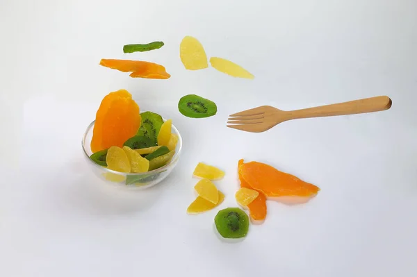 Torra Bevarade Grön Kiwi Ananas Mogen Frukt Skiva Färgglada Sweet — Stockfoto