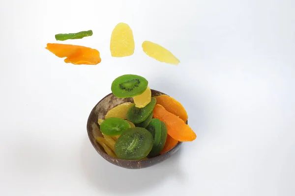 Droge Bewaarde Groene Kiwi Ananas Rijp Fruit Slice Kleurrijke Zoete — Stockfoto